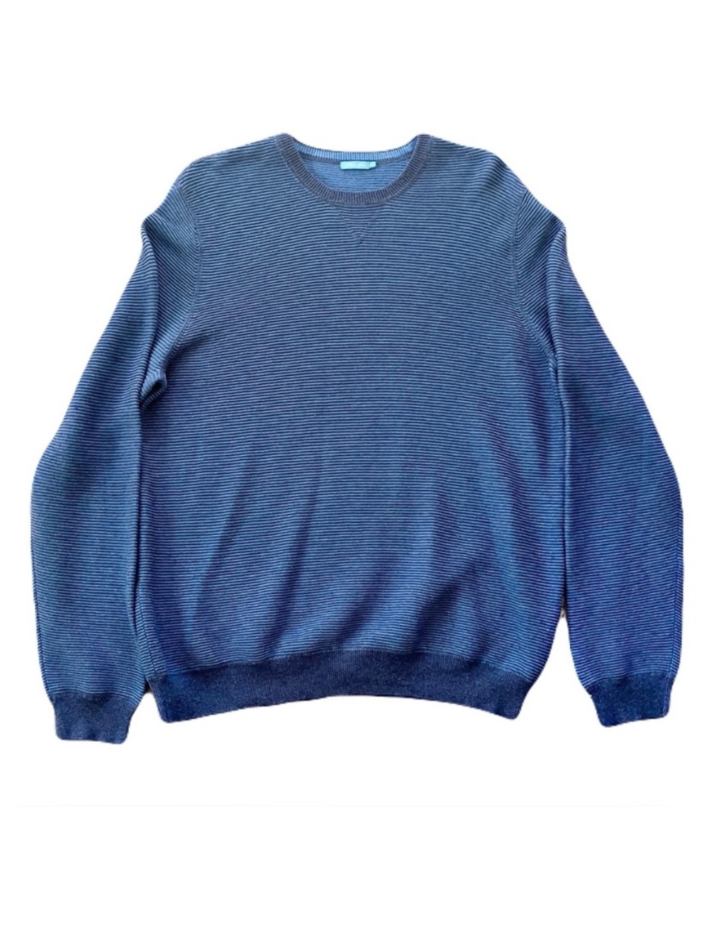 J. McLaughlin Cashmere Blend Blue Textured Stripe Crewneck Sweater, Size L